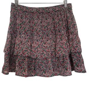 Boden Ruffle Mini Skirt Women's Size 10 Red Blue Floral Petal Crepe Lined Boho